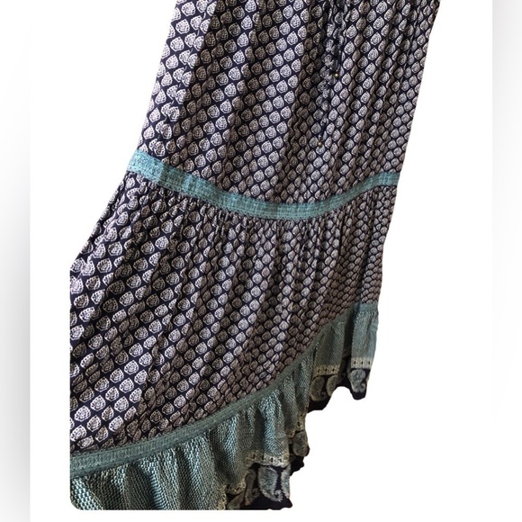 Vintage SFERA Maxi Dress‎ Blue Green print Large 100% Viscose Bohemian Summer - Picture 12 of 15